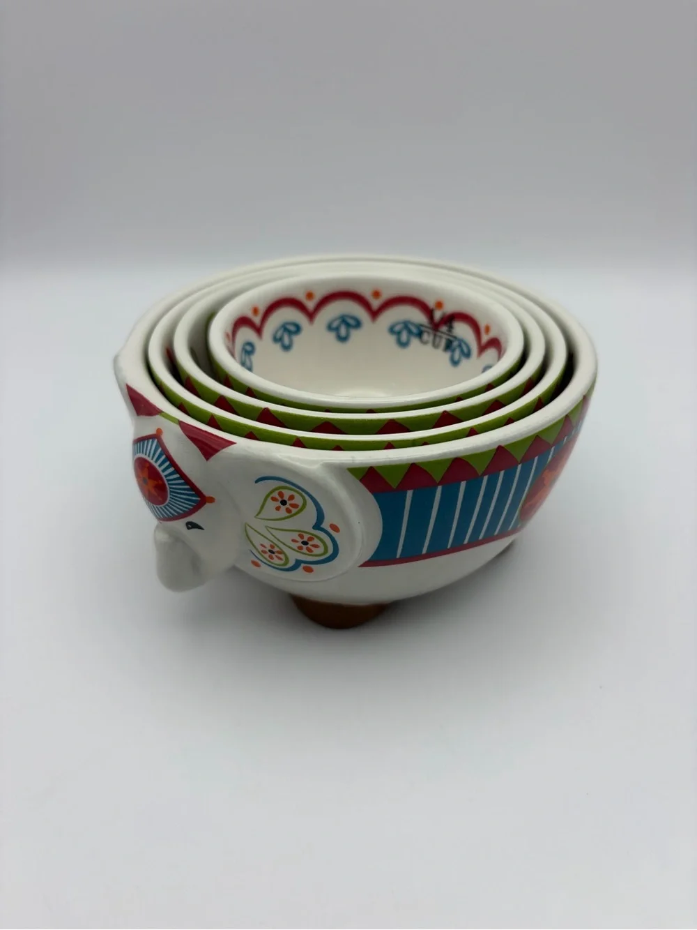Pier 1 Imports Elephant Nesting Measuring Bowl Set Hand Painted Dolomite 4 Pc